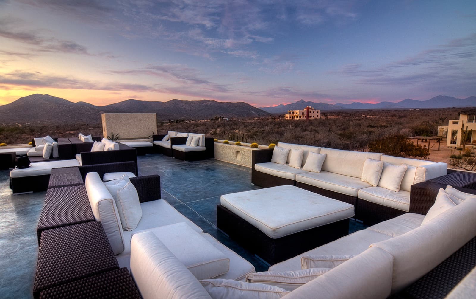 Rooftop lounge at sunset
